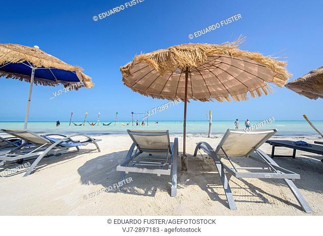 Chaise-longue. in a beach in Isla Holbox, Quintana Roo (Mexico)