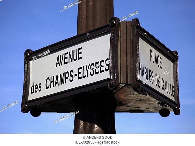 Sign, Avenue des Champs-Elysees, Paris, France