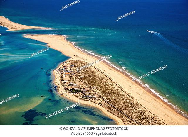 Barreta or Deserta island and Barrier lagoon . Ria Formosa, natural park . Faro district. Algarve. Portugal