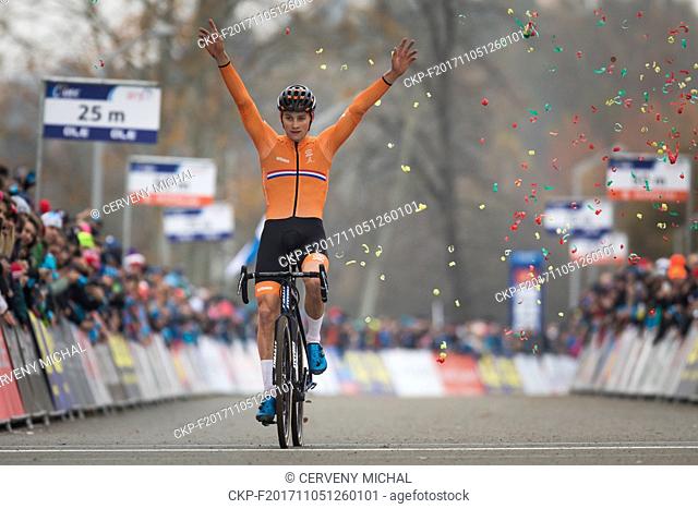 Dutch cyclo-cross cyclist Mathieu van der Poel wins during the 2017 UEC Cyclo-cross European Championships in Tabor, Czech Republic, on November 5, 2017