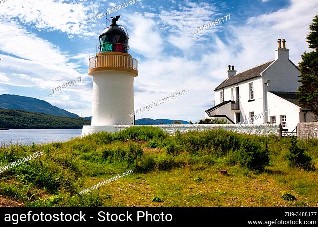 Corran Point Lighthouse, Corran Point, Loch Linnhe, Lochaber, Highland, Scotland. Active lighthouse built in 1860 on the west side of the Narrows of Loch Linnhe