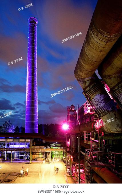 illuminated industrial scenery at night, Germany, North Rhine-Westphalia, Ruhr Area, Duisburg