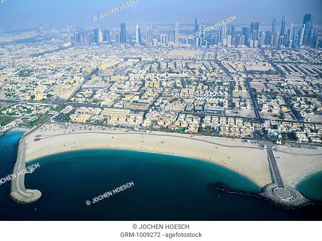 Aerial View of Jumeirah and Satwa area, Dubai, UAE