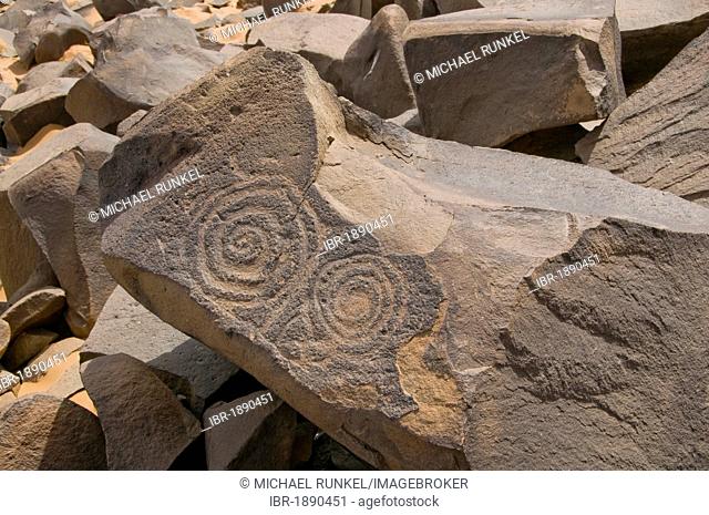 Rock engravings in the Tadrat Desert near Tasset, Algeria, Africa