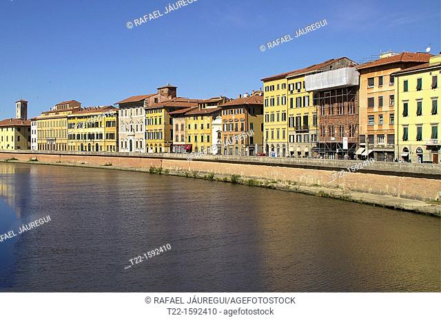 Pisa Italy, Arno River as it passes through the city of Pisa