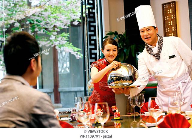 Chef with customer
