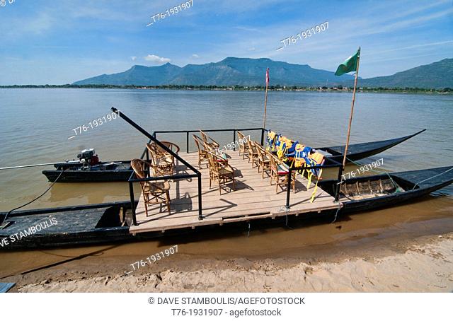 rustic ferry on the Mekong River in Laos