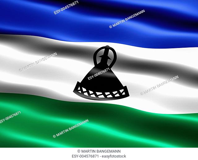 Flag of Lesotho, computer generated illustration with silky appearance and waves
