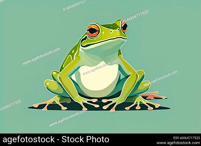 Frog on a green background. Vector illustration of a frog. ai generative