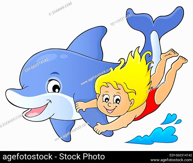 Girl and dolphin image 1 - picture illustration