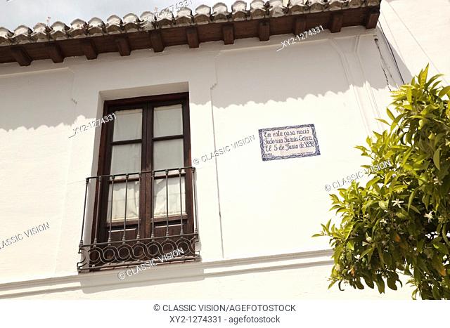 Birthplace of poet Federico Garcia Lorca, June 5, 1898  He was mudered August 19, 1936  Fuente Vaqueros, Granada Province, Spain