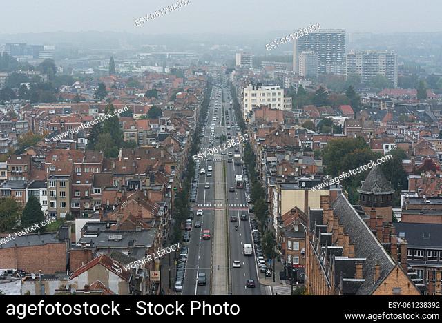 Koekelberg, Brussels Capital Region, Belgium - 10 23 2019 Panoramic view over the Avenue Josse Goffin and the Boulevard Charles Quint