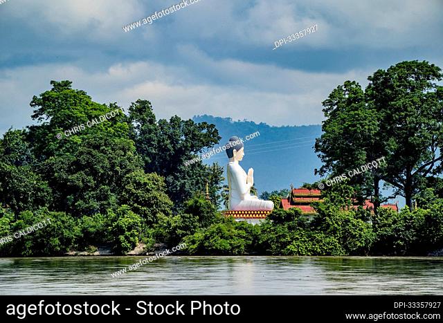 Giant Buddha on Shwe Paw Island along the Ayeyarwady (Irrawaddy) River; Shwegu, Kachin, Myanmar (Burma)