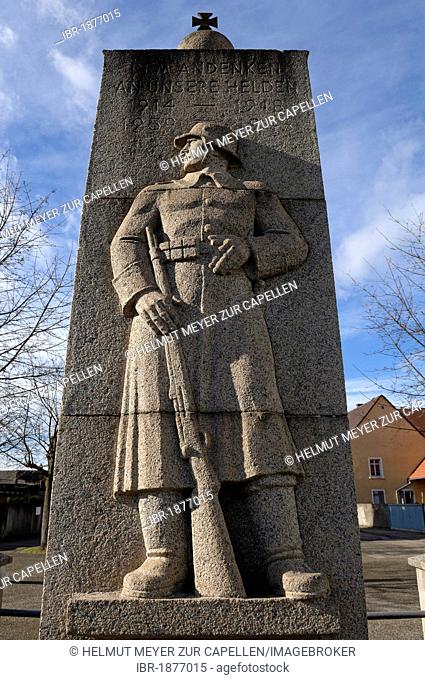 War Memorial built in remembrance of both world wars, relief of a soldier, Ringsheim, Baden-Wuerttemberg, Germany, Europe