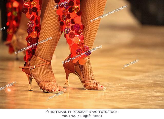 Close up of the legs of a female dancer at a dancing competition, Germany, Europe