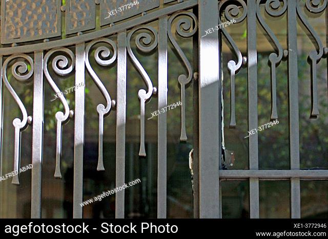 Modernist wrought iron grille, Casa Jeroni Granell, 1910, Eixample district, Barcelona, Catalonia, Spain
