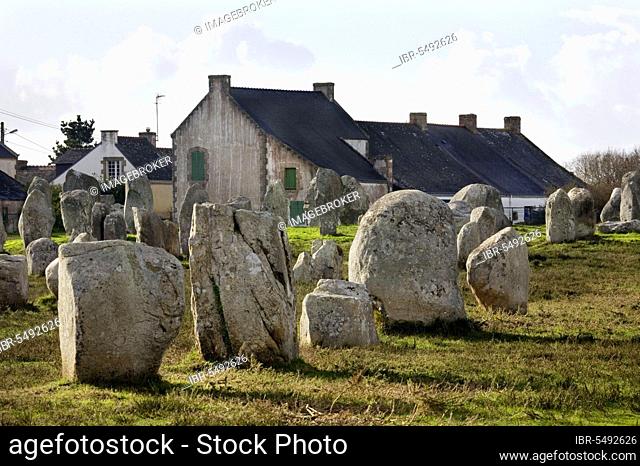 Megaliths, old country house, Carnac, Morbihan, Brittany, Karnag, menhir, menhirs, megalith, France, Europe