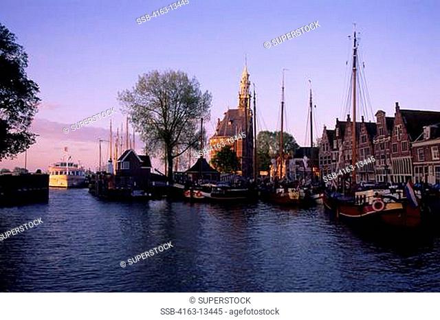NETHERLANDS, HOORN, HARBOR SCENE WITH OLD SAILBOATS