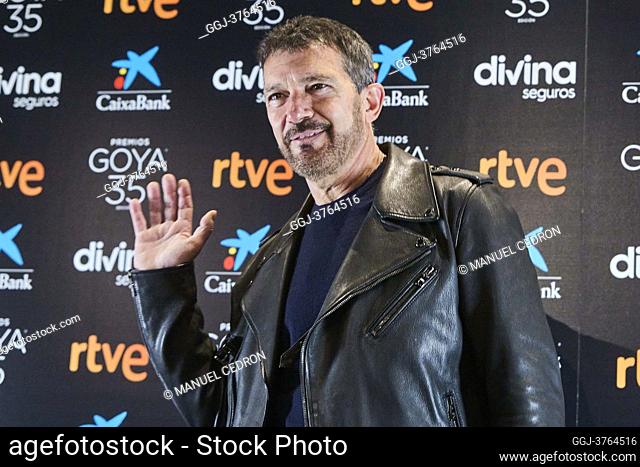 Antonio Banderas attends '35th Goya Awards' press conference at Cinema Academy on February 2, 2021 in Madrid, Spain
