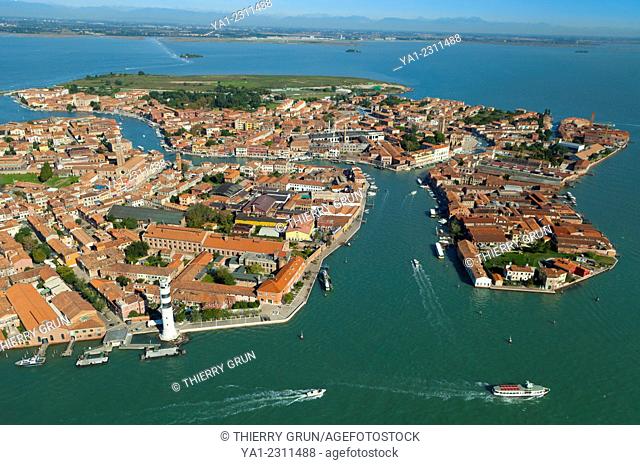Aerial view of Murano island, Venice lagoon, Italy, Europe