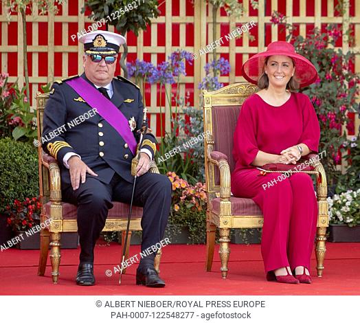 Prince Laurent and Princess Claire of Belgium at the Paleizenplein in Brussel, on July 21, 2019, to attend the Defile on occasion of the National Day of Belgium