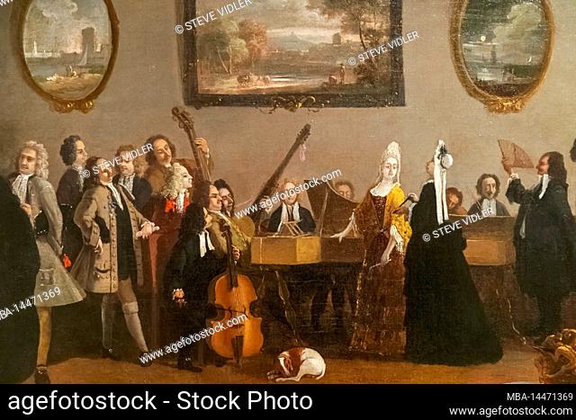 Painting titled Rehearsal of an Opera by the Italian Artist Marco Ricci dated 1709