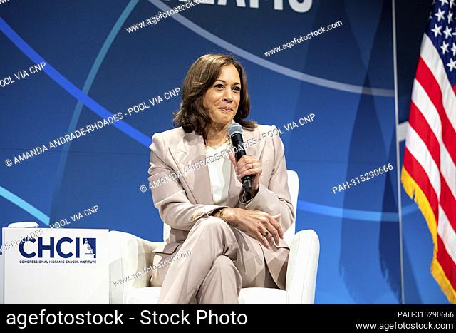 United States Vice President Kamala Harris speaks during the Congressional Hispanic Caucus Institute leadership conference at the Walter E