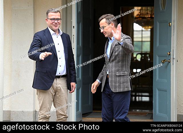 Sweden's Prime Minister Ulf Kristersson receives the Finnish Prime Minister Petteri Orpo at Harpsund in Flen, Sweden, on August 25, 2023