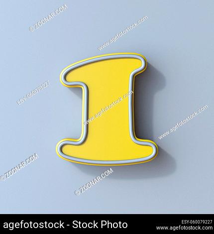 Yellow cartoon font Number 1 ONE 3D render illustration isolated on gray background