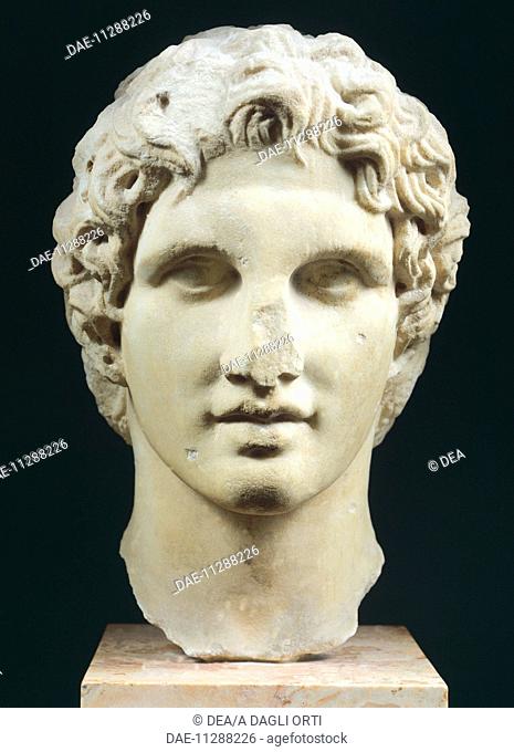 Head of Alexander the Great, Hellenistic sculpture in Pentelic marble from The Erechtheion in Athens, Greece. Greek civilization, 1st century BC