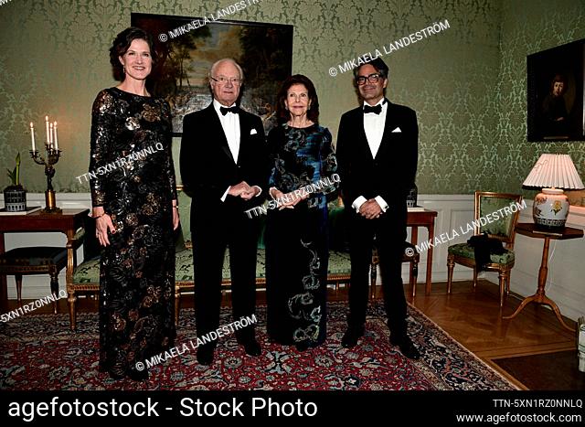 STOCKHOLM 20231122 Stockholm County Governor Anna Kinberg Batra with her husband David Batra (right) receives King Carl Gustaf and Queen Silvia arriving for a...
