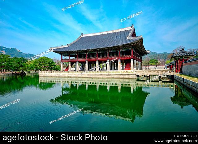 Korean traditional architecture - Gyeonghoeru Pavillion (Royal Banquet Hall) in Gyeongbokgung Palace tourist destianation, Seoul