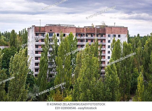 Block of flats in Pripyat ghost city of Chernobyl Nuclear Power Plant Zone of Alienation around nuclear reactor disaster in Ukraine