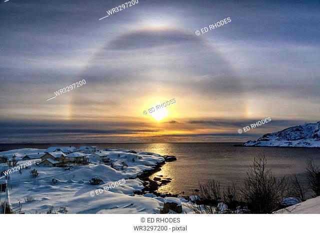 Sunbow at Reine, Lofoten, Arctic, Norway, Europe