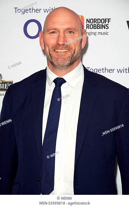 Celebrities and sportsmen arrive on the red carpet for the 2018 Nordoff Robbins Six Nations Championship Rugby Dinne. Featuring: Lawrence Dallaglio Where:...