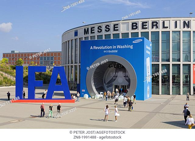 Entrance south to trade fair IFA ""Internationale Funkausstellung"", Consumer Electronics Trade Fair through a large washing machine billboard advertising from...