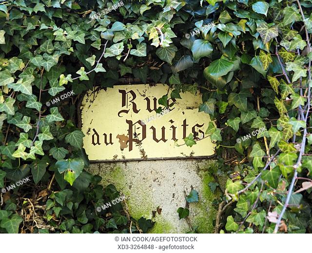 Rue du Puits sign, Lauzun, Lot-et-Garonne Department, Nouvelle Aquitaine, France