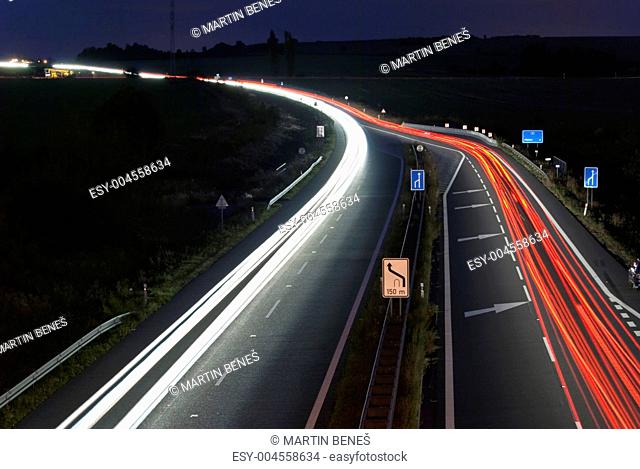 Night highway - long exposure - car light lines