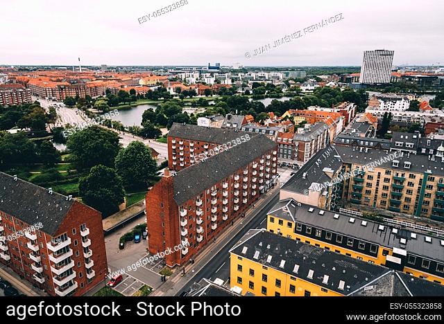 Copenhagen, Denmark - August 12, 2016: Aerial view of Copenhagen a cloudy day of summer