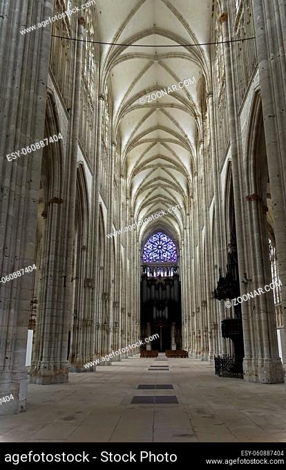 Rouen, France - August 30, 2018: Interior of a catholic temple. Saint-Ouen Abbey Church, Rouen, France