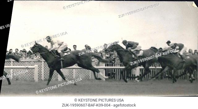 Jun. 07, 1959 - 'Barquette' Wins The 'Prix Diane' In '(Illegible)' 'Barquette', Owned By M. Thion De La Chaume '(Illegible)' Prix Diane In Chantilly This...