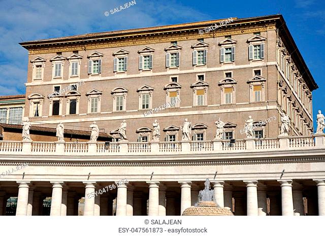 VATICAN CITY - MARCH 12, 2016: The Papal apartments in the Vatican city is the place where Pope Francis I holds the Angelus prayer and speech