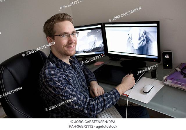 Film student Kaleb Lechowski sits at his computer and works on his film ""R'ha"" in Berlin,  Germany, 29 January 2013. The 22 year old student of Digital Film...