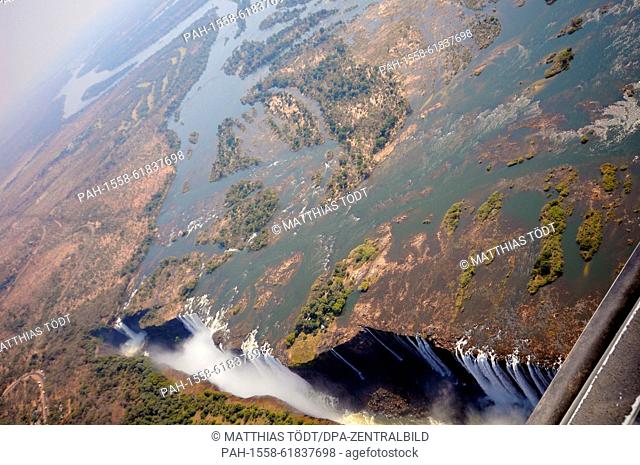 A view of Victoria Falls and the broad course of the Zambezi River, pictured on 30.07.2015. The Victoria Falls are the broad waterfalls of the Zambezi at the...