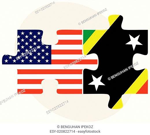 USA and Saint Kitts and Nevis Flags in puzzle