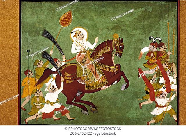 Prince in a procession. Kotah, Rajasthan, India. Dated: 1775 A.D. Original size: 25.5 x 31.5 cm