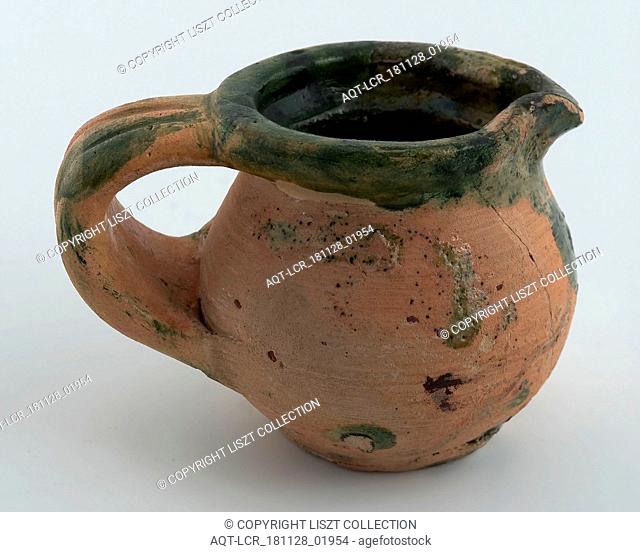 Pottery jug, small size, glazed internally green, jug crockery holder soil find ceramics pottery glaze, hand-turned glazed baked Small pottery jug with ball...