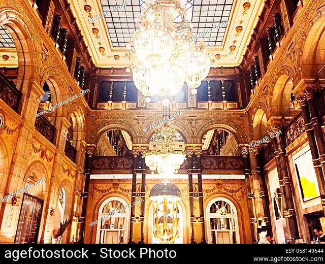 Paris, France circa January, 2020: Luxury interior design of Hilton Opera hotel in Paris, France