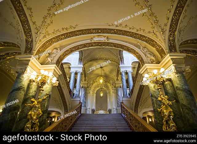 Grand staircase, interior of Odessa National Academic Theatre of Opera and Ballet. Odessa, Ukraine