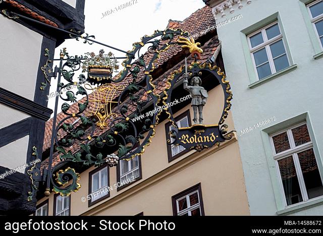 Nose sign of a cafe, Unesco World Heritage town of Quedlinburg, Saxony-Anhalt, Germany